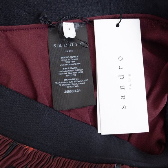 Sandro Pleated Midi Skirt Floral Burgundy Size 1 - Picture 5 of 16